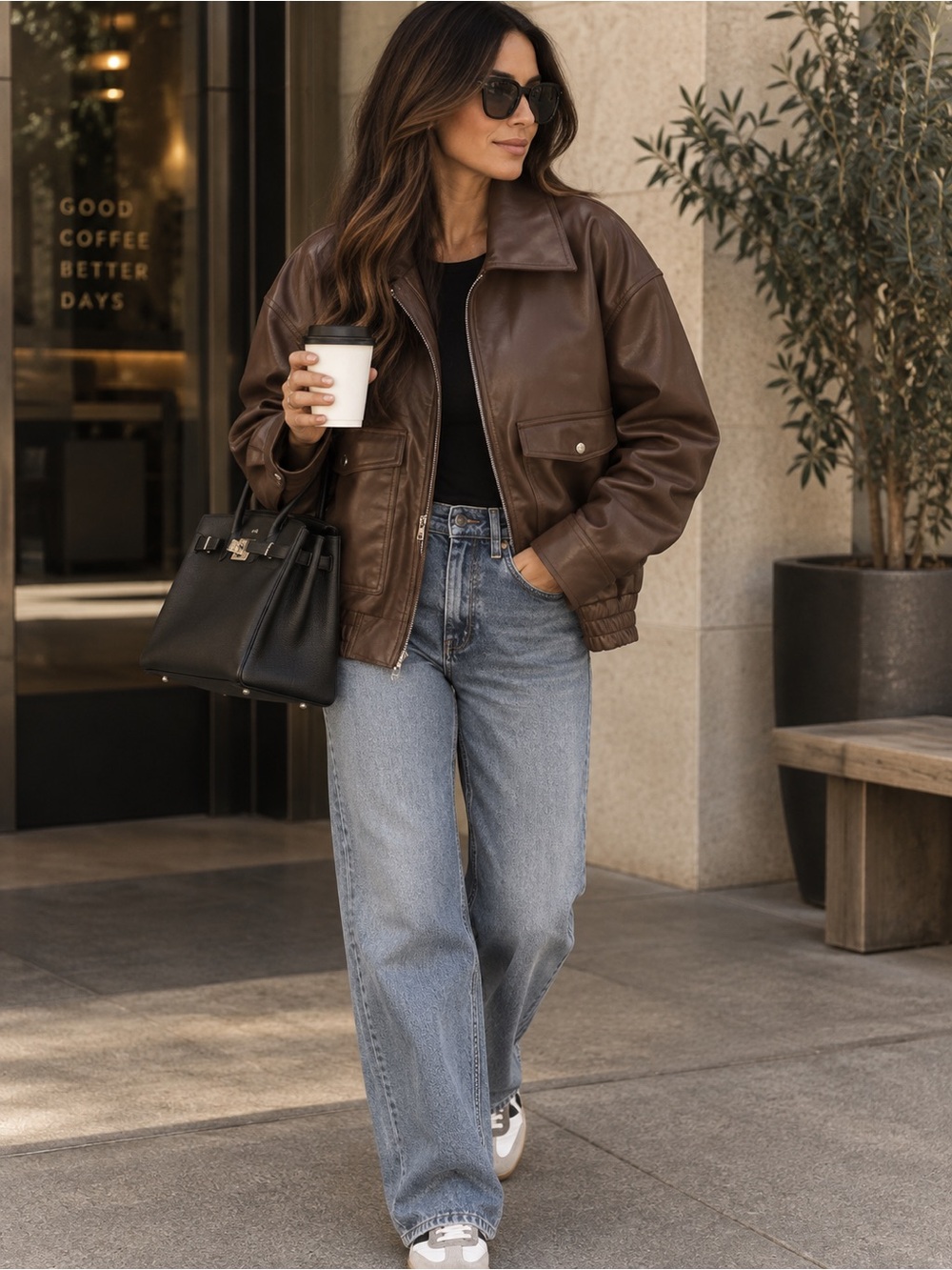 Vanmolrs Women's Brown Leather Bomber Vegan Jacket Size: Large